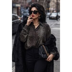 Jeri Marque New York 100% Silk Cheetah Print Women’s Blouse, size M Pre-Loved!